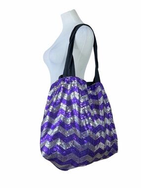 N'Gil Chevron Collection Black with Purple & Silver Sequin XL 24 Inch Tote